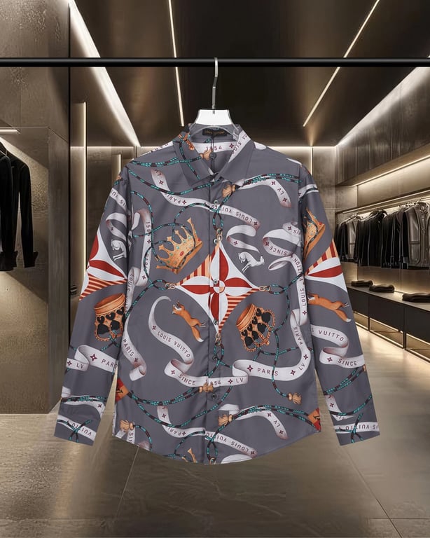 Louis Vuitton Limited Edition Mongram Floral Dog and Playful 🦊Emblem Elegant Pattern Long-Sleeve Shirt