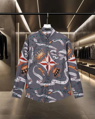 Louis Vuitton Limited Edition Mongram Floral Dog and Playful 🦊Emblem Elegant Pattern Long-Sleeve Shirt