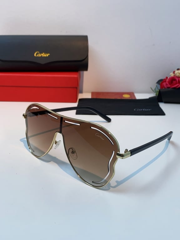 Cartier Gold-Tone Shield Sunglasses with Brown Gradient Lenses