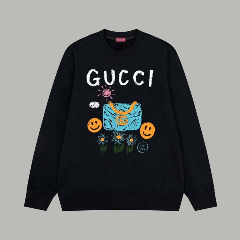 Gucci Limited Edition Cartoon Graffiti Smiley Face Logo Letter Print Terry Long-Sleeve Sweatshirt