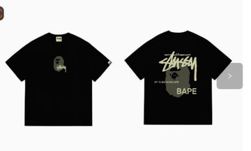 Black BAPE x Stüssy Collab Logo T-Shirt (Front & Back)