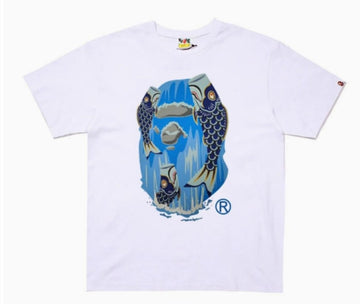 White BAPE Koi Fish Print Ape Head T-Shirt