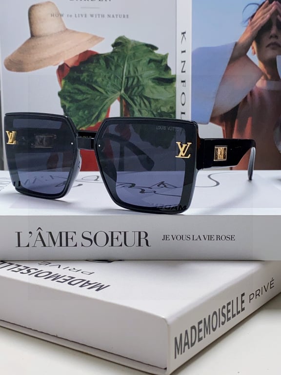 LV Black Square Sunglasses with Gold Monogram