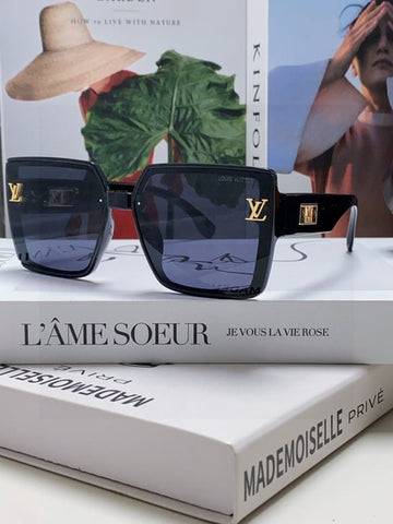 LV Black Square Sunglasses with Gold Monogram