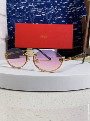 Cartier Gold-Tone Rimless Sunglasses with Pink-Purple Gradient Lenses