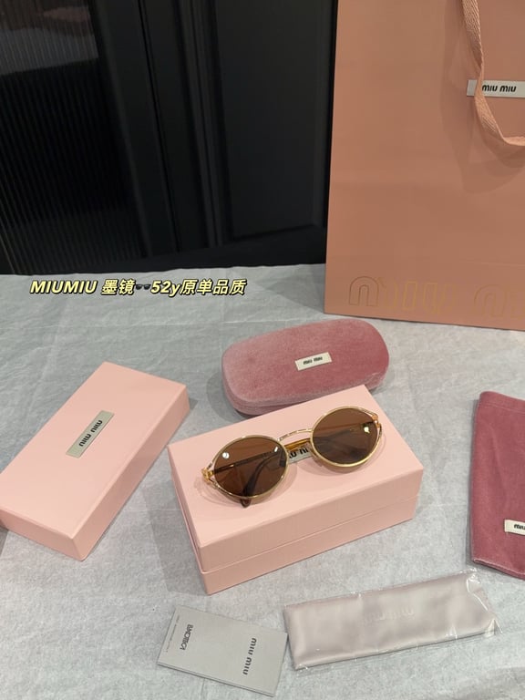 Miu Miu 52Y Gold Oval Sunglasses (with full packaging)