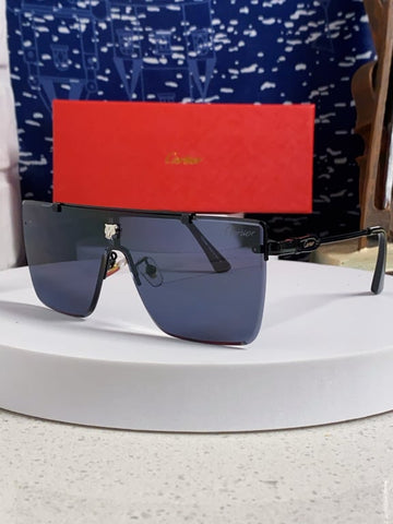 Cartier Black Shield Sunglasses with Panther Head Detail