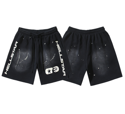 Hellstar Distressed Casual Shorts with Washed and Splattered Ink