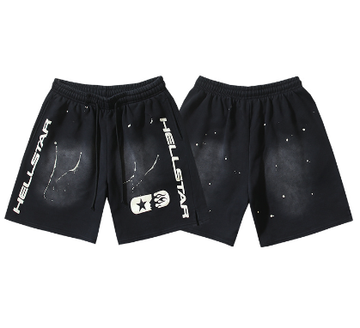 Hellstar Distressed Casual Shorts with Washed and Splattered Ink