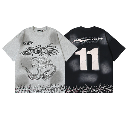 Hellstar Washed Retro Trendy Print Short-Sleeve T-Shirt