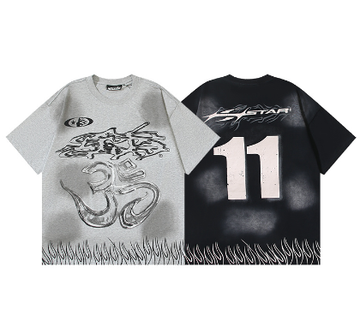 Hellstar Washed Retro Trendy Print Short-Sleeve T-Shirt