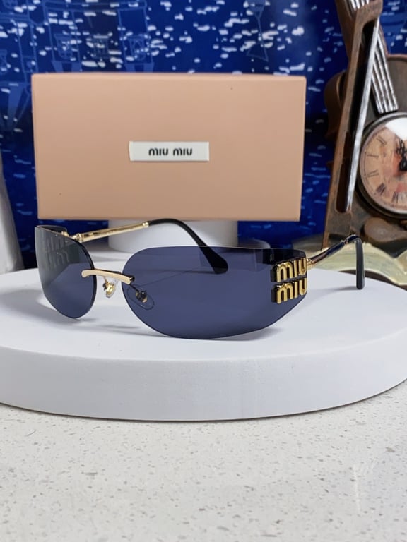 Miu Miu Rimless Sunglasses with Gold Logo Temples
