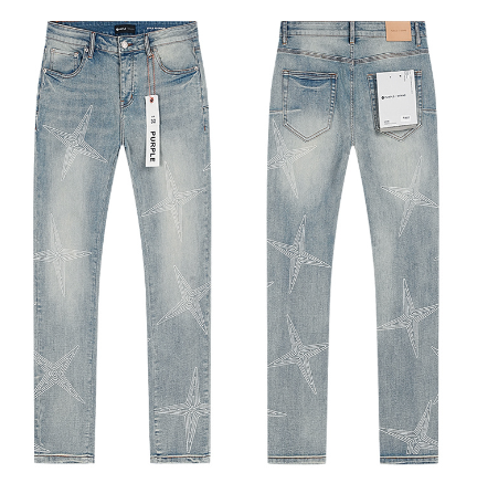 Light Blue Washed Slim Denim Jeans with Star Embossed Pattern