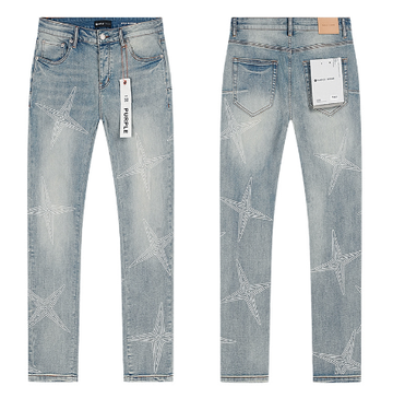 Light Blue Washed Slim Denim Jeans with Star Embossed Pattern