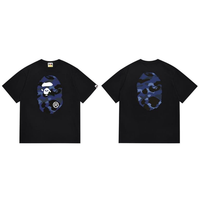 Black BAPE T-Shirt with Blue Camo Ape Head (Front & Back)