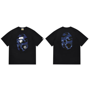 Black BAPE T-Shirt with Blue Camo Ape Head (Front & Back)