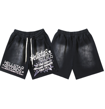 Hellstar Distressed Casual Shorts with Washed and Splattered Ink