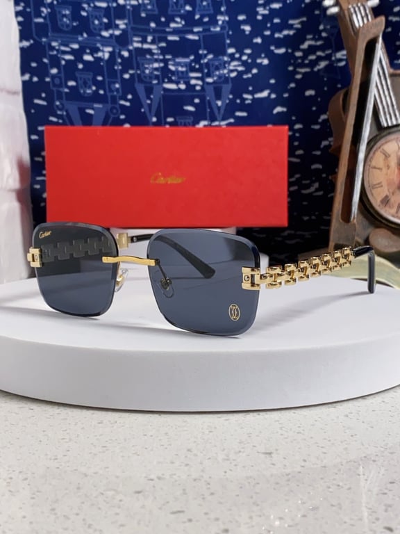 Cartier Gold-Tone Rimless Sunglasses with Chain-Link Temples