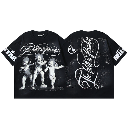 Hellstar Washed Retro Trendy Print Short-Sleeve T-Shirt