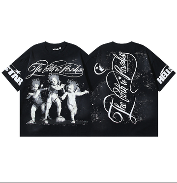 Hellstar Washed Retro Trendy Print Short-Sleeve T-Shirt