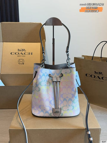 Drawstring Bucket Bag in Multicolor Signature Canvas