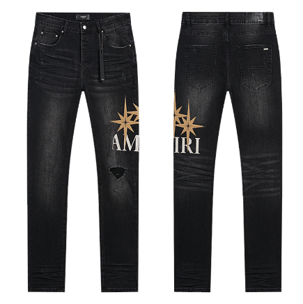 Black Washed Denim Jeans with AMIRI Star Logo and Distressing