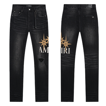 Black Washed Denim Jeans with AMIRI Star Logo and Distressing