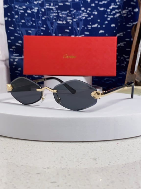 Cartier Gold-Tone Rimless Hexagonal Sunglasses
