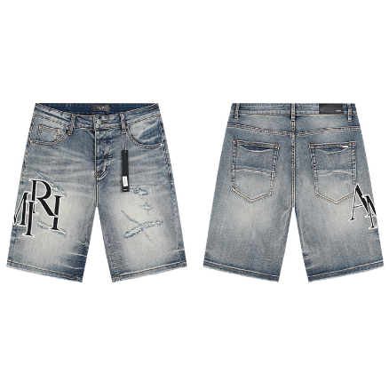 Light Blue Denim Shorts with Black AMIRI Logo