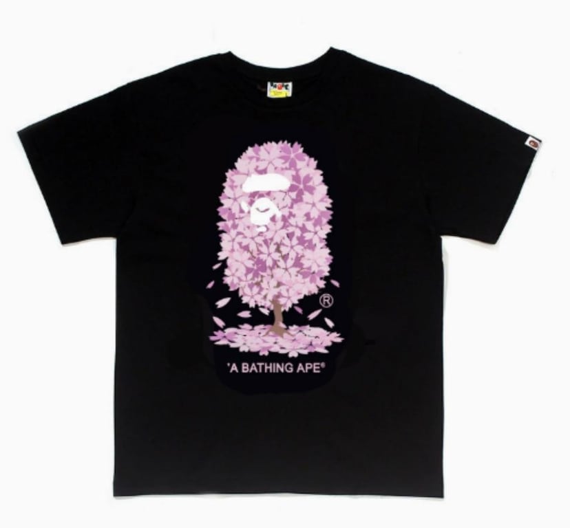 Black BAPE Cherry Blossom Tree Ape Head T-Shirt