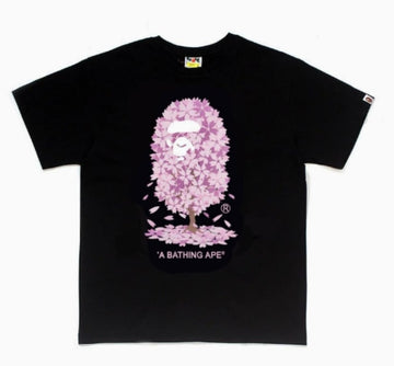 Black BAPE Cherry Blossom Tree Ape Head T-Shirt